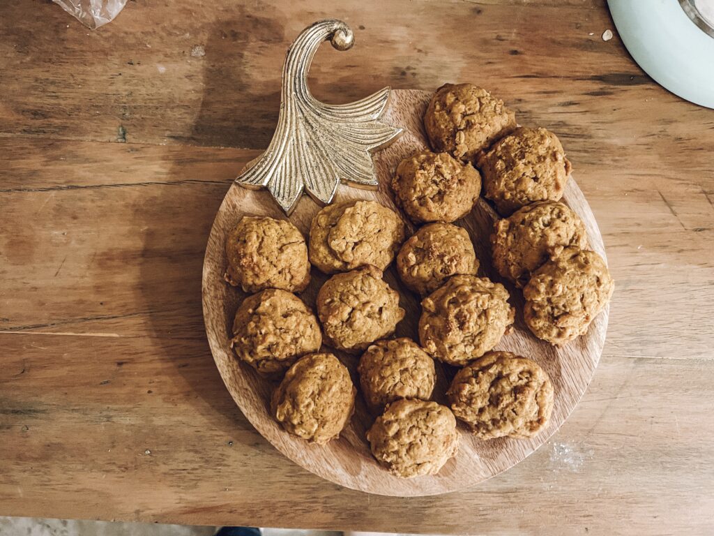 Cookies on pumpkin-shaped tray